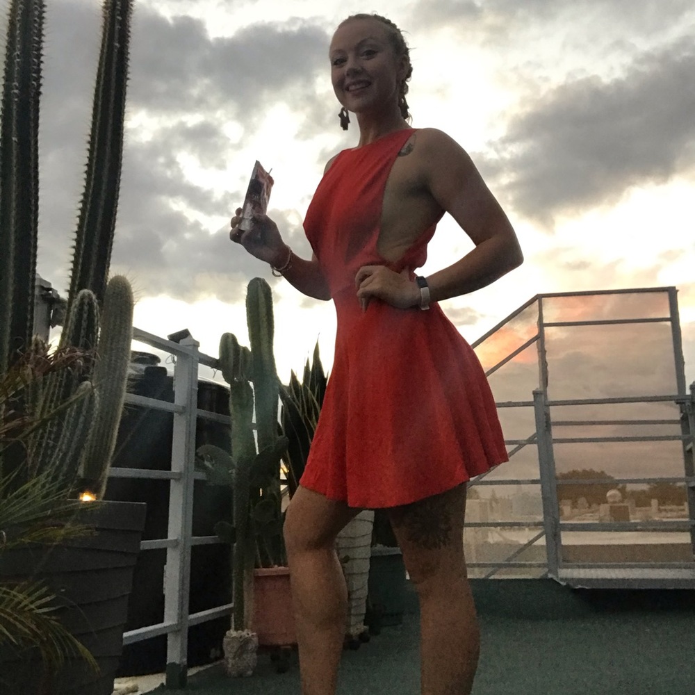 Red backless twirly dress